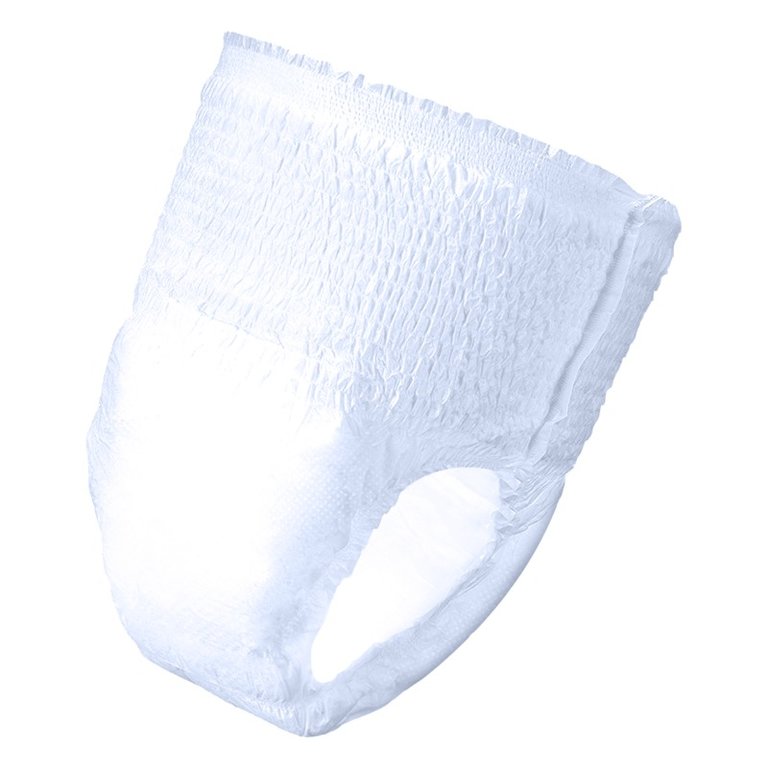 A white pair of adult pull up disposable diapers