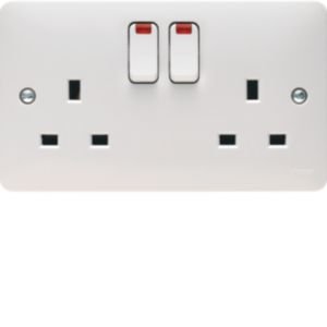 Hager Sollysta 2G Switched Socket + Neon White WMSS82N