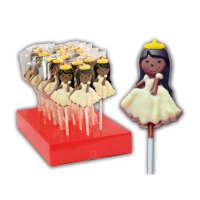 Hand decorated milk chocolate princess lollipops in display - 18x35g