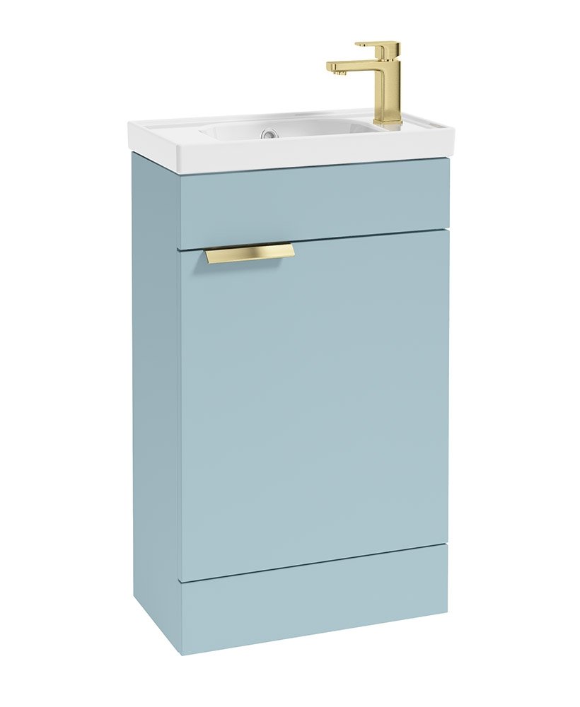 STOCKHOLM 50cm Floor Standing Cloakroom Matt Morning Sky Blue Vanity Unit -Brushed Gold handle