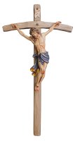 Hand Carved Wood Cross & Corpus/Blue/33 Inch  (11031)