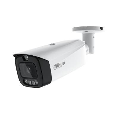 8MP WizColor TiOC Pro AI bullet camera IPC-HFW3849T1-P-AS-PV PRO ATC front view showing 2.8mm lens, dual light illuminators, and integrated microphone speaker housing