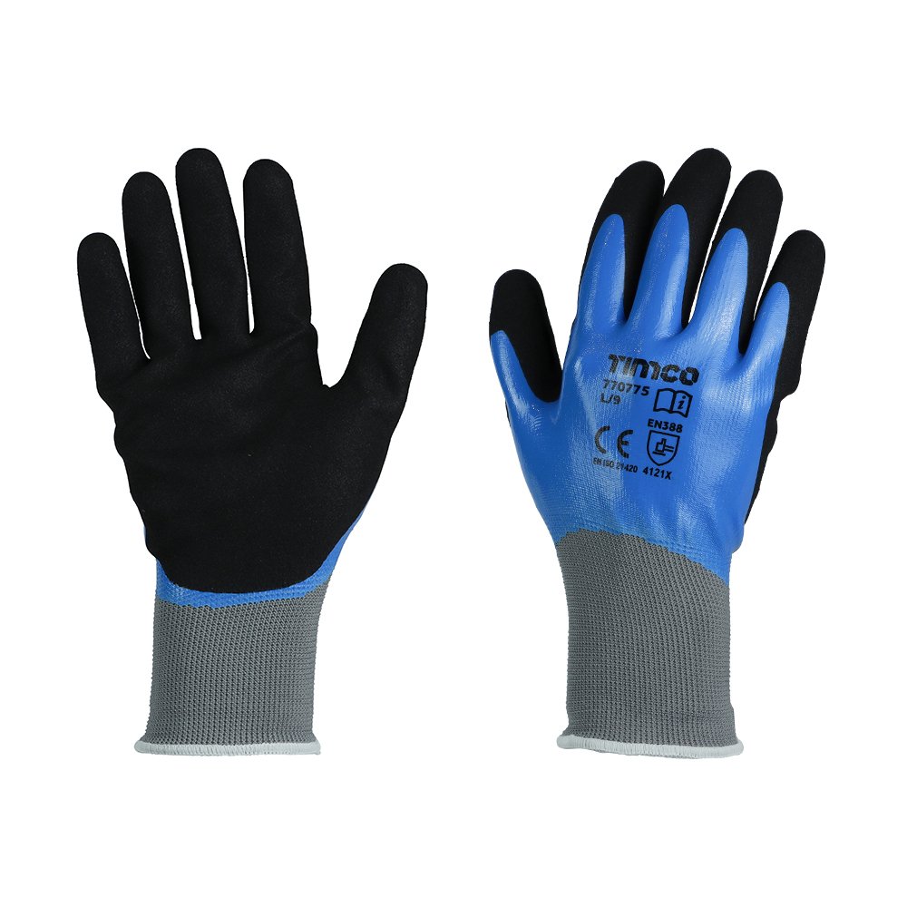 Timco 770775 waterproof grip glove &ndash; sandy nitrile foam coating