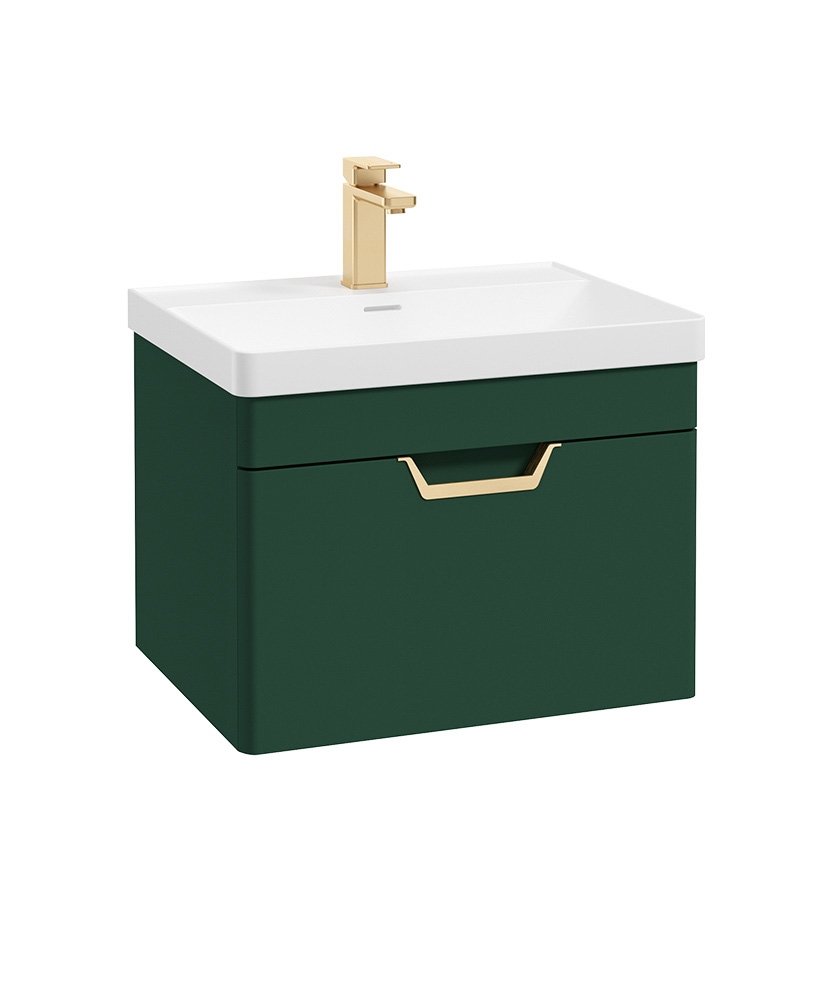 FREYA 60CM 1 DRAWER WALL HUNG VANITY UNIT MATT WREATH GREEN-BRUSHED GOLD HANDLE