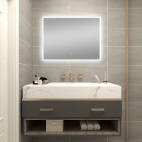 VENICE 800W x 600H mm LED MIRROR WITH TOUCH SWITCH, DEMISTER PAD & BLUETOOTH.