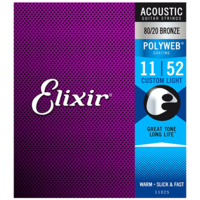Elixir Polyweb Custom Light Acoustic Guitar Strings 11/52 (80/20 Bronze)