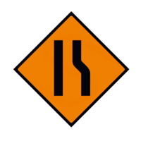 Cone Mountable Sign Road Narrow Right, 600 x 600 mm Diamond Reflective Orange with Strap Bands