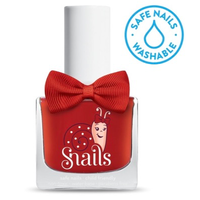 Red kids-safe nail polish that washes off with soap and water.
