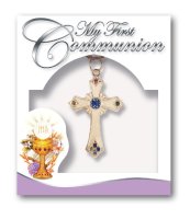 Necklet/Metal Cross - Blue Stone   (C6508/BLUE)