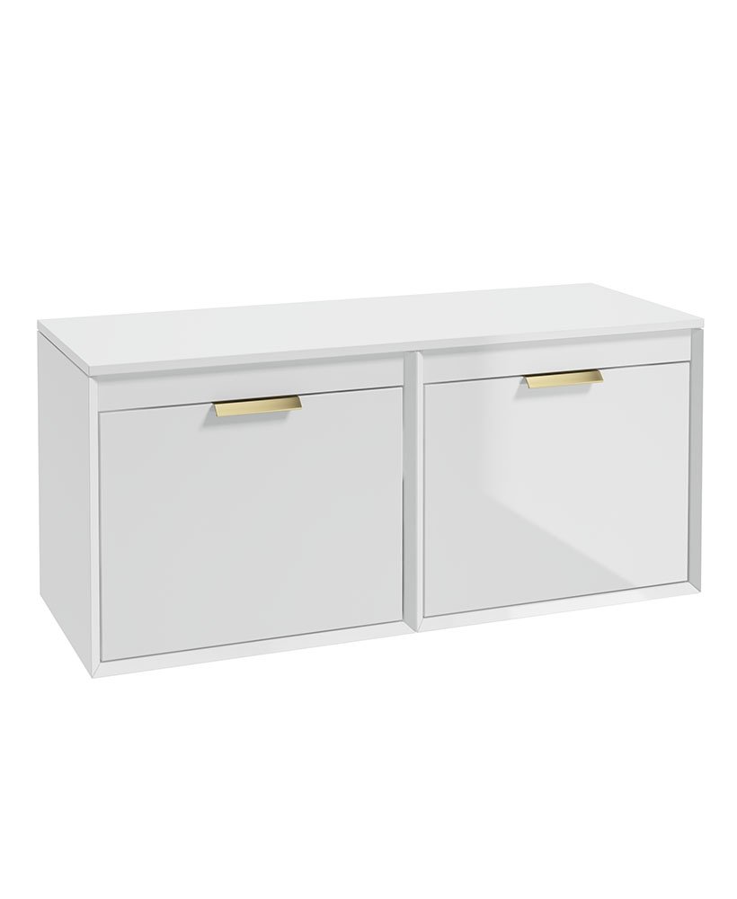 FJORD 120CM FOUR DRAWER GLOSS WHITE COUNTERTOP VANITY UNIT - BRUSHED GOLD HANDLES