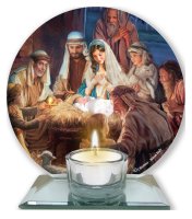 Glass Votive Light Holder/Nativity/Shepherds (87432)