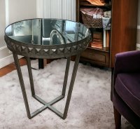Valentino Vintage Silver End Table with Clear Mirror Top