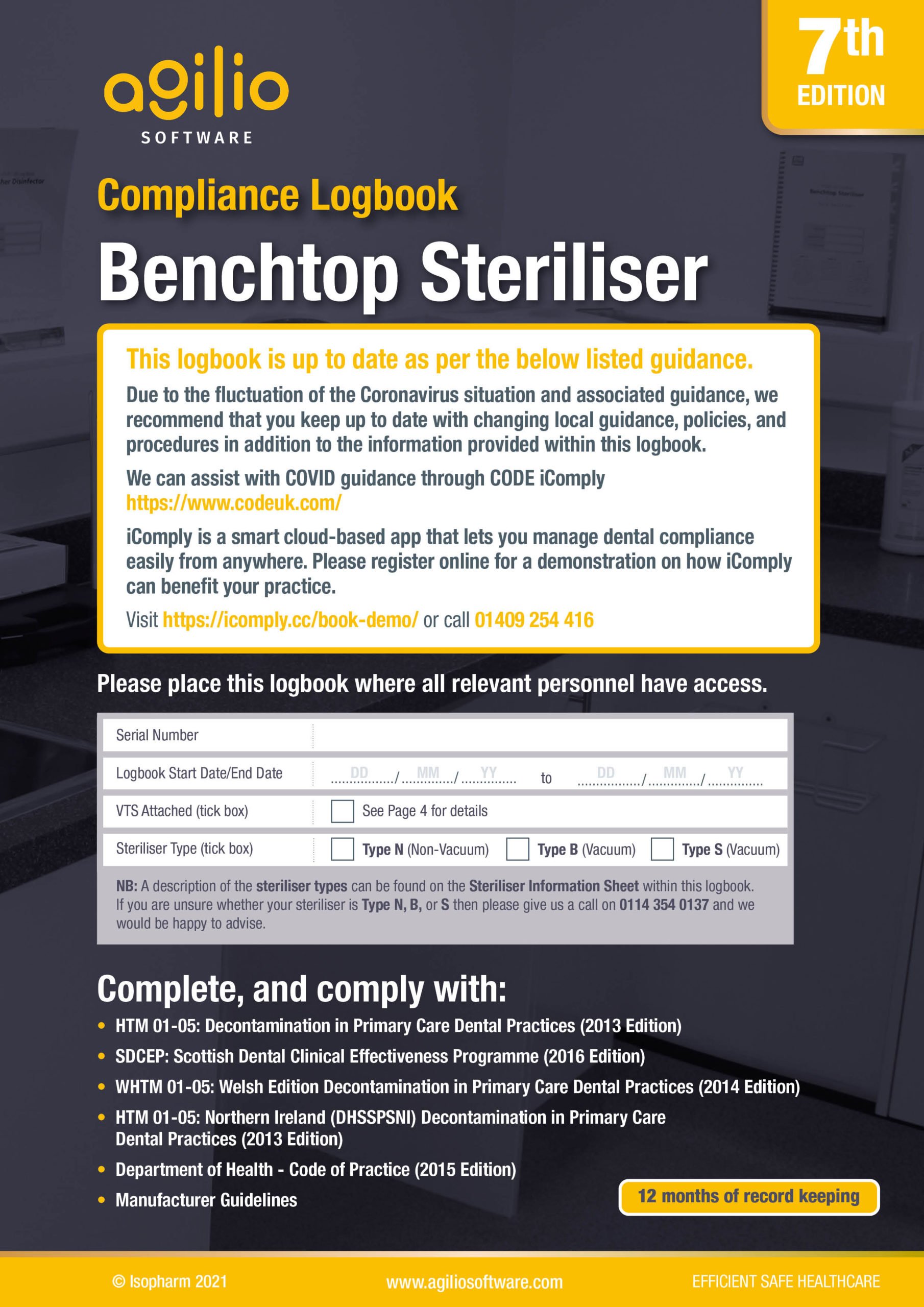Isopharm Benchtop Steriliser Compliance Log Book Single - DMI Dental Consumables Ireland - Next Day Delivery