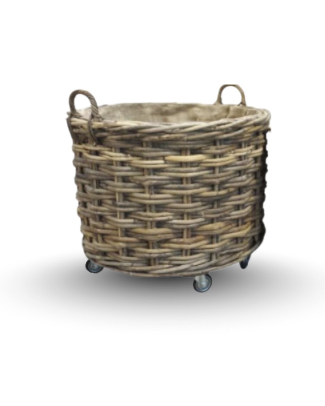 Round Medium Log Basket With Wheels