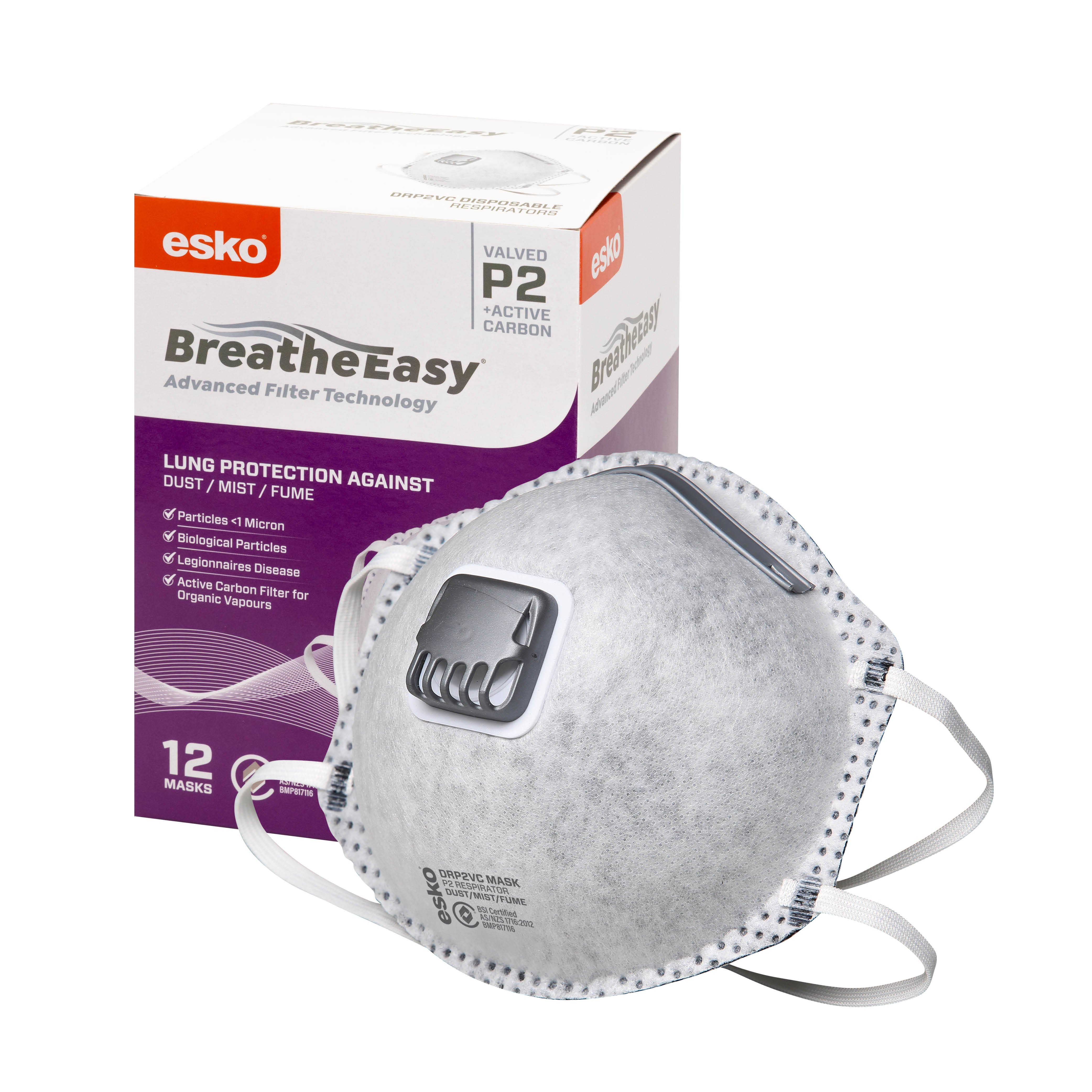 seeda breathe EP 新品未使用　12inc Esko Breathe Easy P2 Valved Mask with Carbon Filter - eskosafety