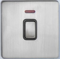 DETA Screwless 20Amp Double Pole switch with Neon Satin Chrome Black Insert | LV0201.0437