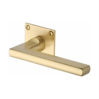 BAU2910-SB - Heritage Brass Door Handle Lever Latch on Square Rose Trident Design Satin Brass Finish