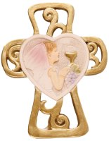 Resin Communion Plaque/Cross - Girl 3 1/2 inch   (C36011)