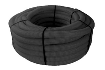 Corrugated duct, black, outer &Oslash; 75mm, double-walled, smooth interior, with pull rope and 1 sleeve, 50m coil