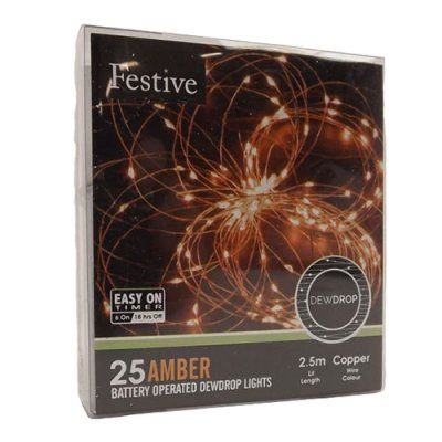 25 Battery Operated Multifunction Dewdrop Lights - Amber
