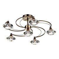 LUTHER 6 LIGHT SEMI FLUSH ANTIQUE BRASS CRYSTAL