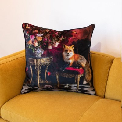 Curiosity Fox Velvet Feather Filled Cushion &ndash; 60 x 60cm