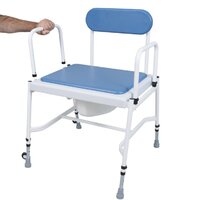 The Mediatric Adjustable Height Commode chair is designed with comfort and hygiene in mind