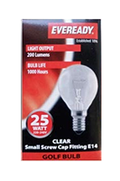 EVEREADY CLEAR GOLFBALL LAMP E14 25W ROUGH SERVICE