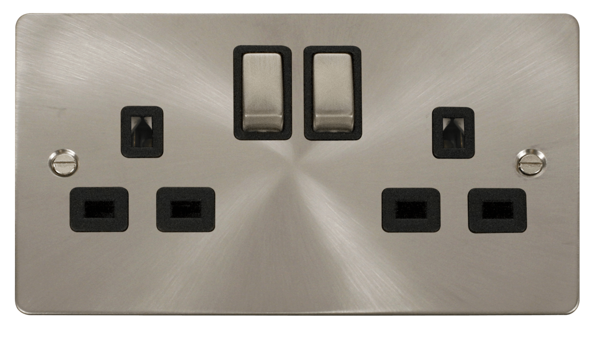 Click Define 2G Switched Socket Brushed Steel Black Insert FPBS1536BK
