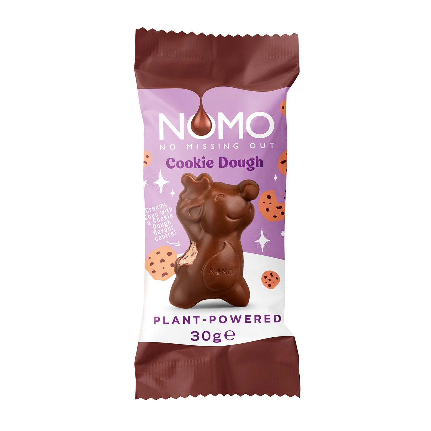 Nomo display of creamy choc reindeer with cookie dough - 25 x 25g