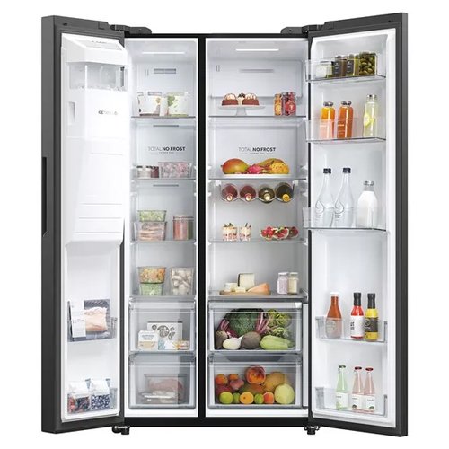 Haier American Style Plumbed Side by Side Fridge Freezer - Slate Black | HSW59F18EIPT