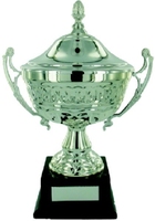 34.5cm Silver Chrome Cup with Lid on Black Ba