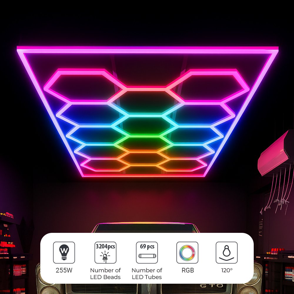 255W Car Showroom Lights with 14 Hexagon design with Remote