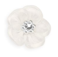 Organza Flower With Pearl & DiamantŽ Ivory (Dia.25mm) - Pack of 12