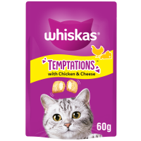 Whiskas Temptations with Chicken and Cheese Cat Treats 6x60gm DR16A