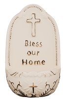 Porcelain Font/6 1/4 inch-Bless Our Home/Cross  (30208)