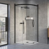 ORO SLIDER QUADRANT DOOR 900MM RIGHT HAND MATT BLACK WITH CLEAR GLASS COMPLETE