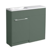 Tucker French Herts Compact 1000mm Back To Wall Floor Standing Slim Depth Basin Unit Left Handed Nordic Green