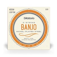 Daddario EJ61 Medium 5 String Nickel Wound Loop-End Banjo Strings 10-23w