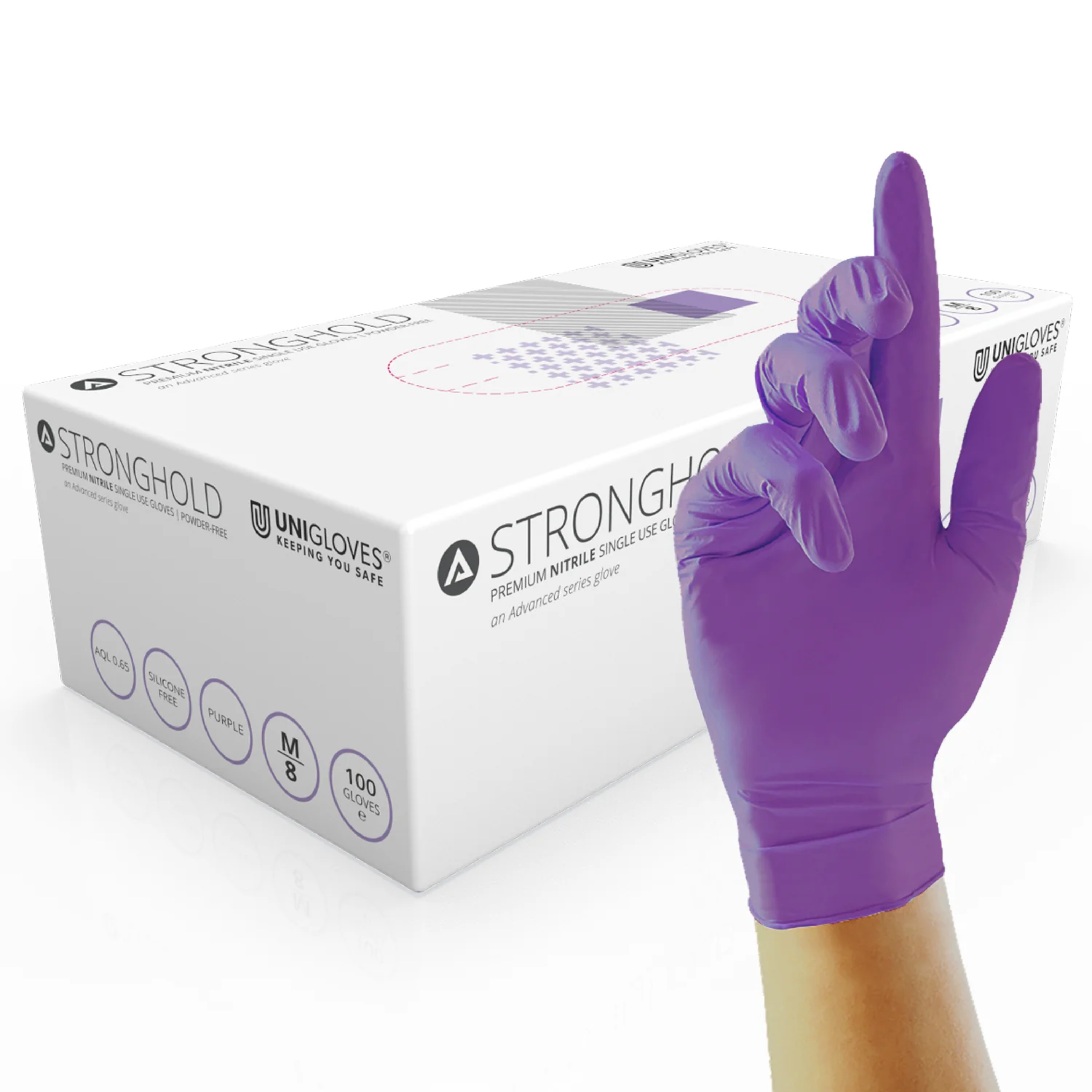 Uniglove Stronghold Powder Free Nitrile Gloves, Purple, 1000/Case