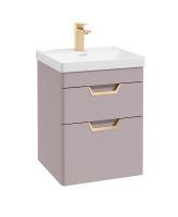 FREYA 50CM 2 DRAWER WALL HUNG VANITY UNIT MATT CASHMERE PINK-BRUSHED GOLD HANDLE