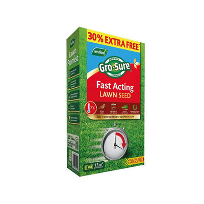 Gro-sure Fast Acting Lawn Seed 10m2 + 30% Extra Free 13sqm