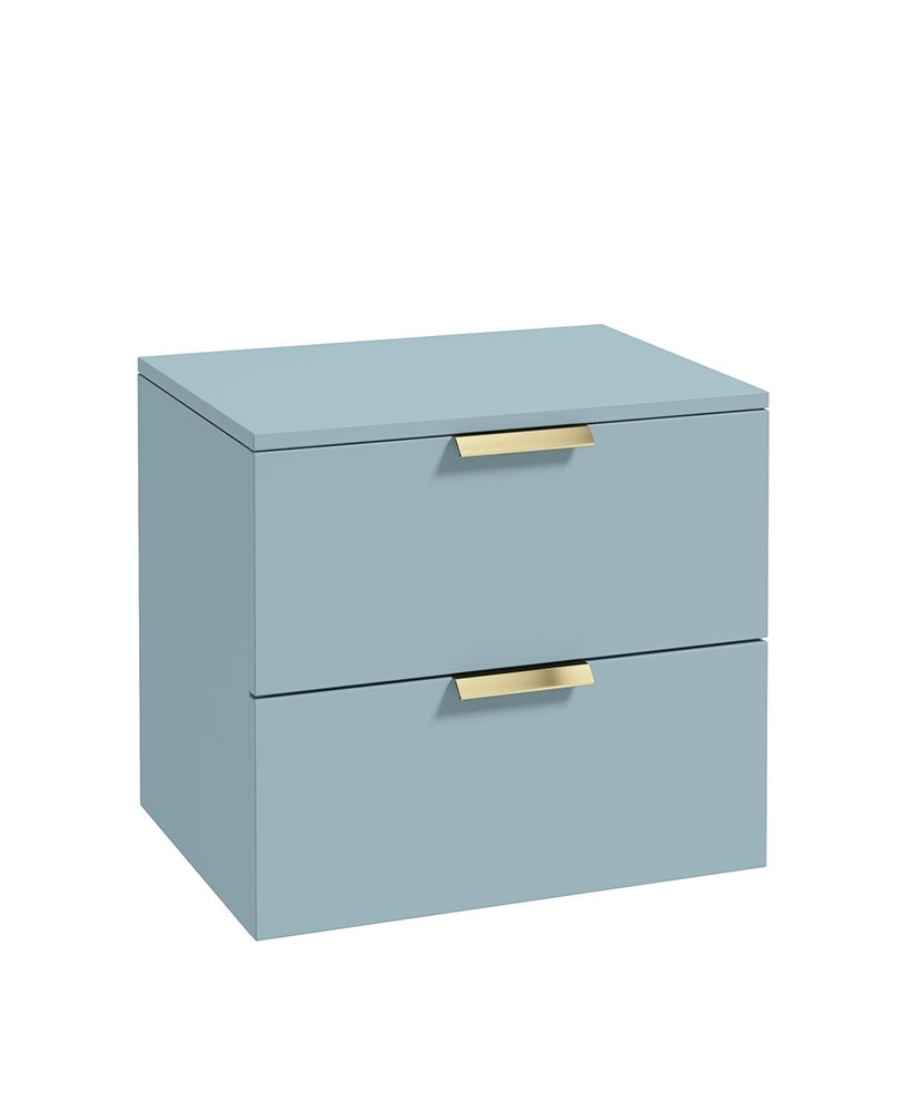 STOCKHOLM 60CM TWO DRAWER WALL HUNG MORNING SKY BLUE MATT COUNTERTOP VANITY UNIT - BRUSHED GOLD HANDLES