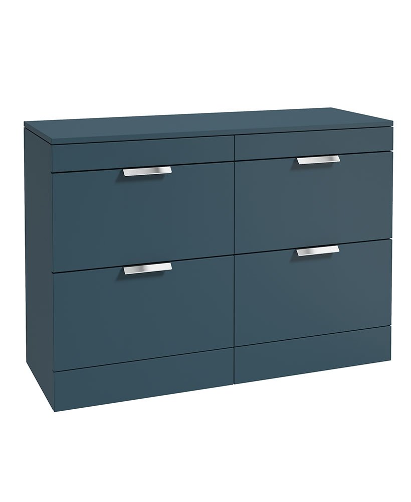 STOCKHOLM 120CM FLOOR STANDING FOUR DRAWER OCEAN BLUE MATT  COUNTERTOP VANITY UNIT - BRUSHED CHROME HANDLE