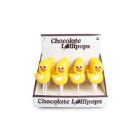 Yellow choc swimming duck lollipops in display - 24x30g