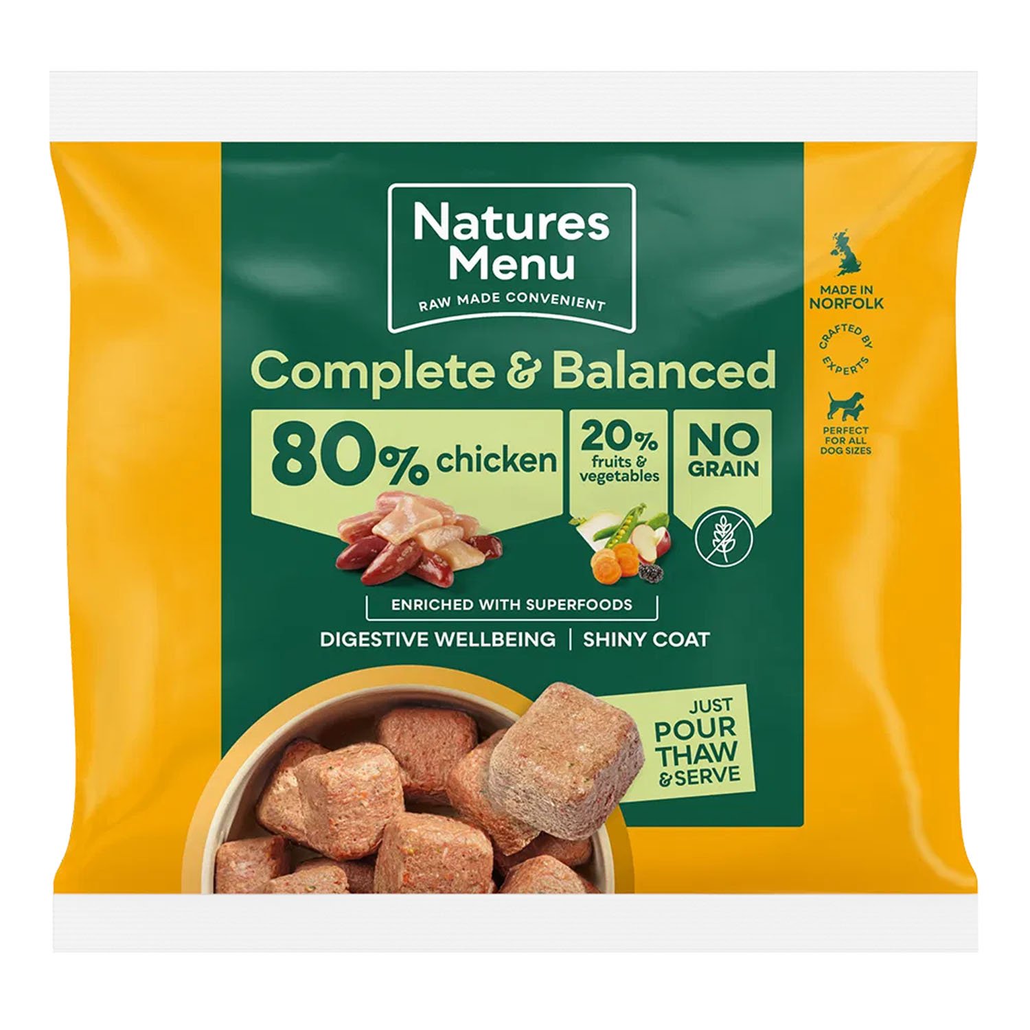 Natures Menu Frozen Dog Complete and Balance 80-20 Nuggets Sustainably Sourced Salmon & Chicken With Fruits & Vegetables 1kg