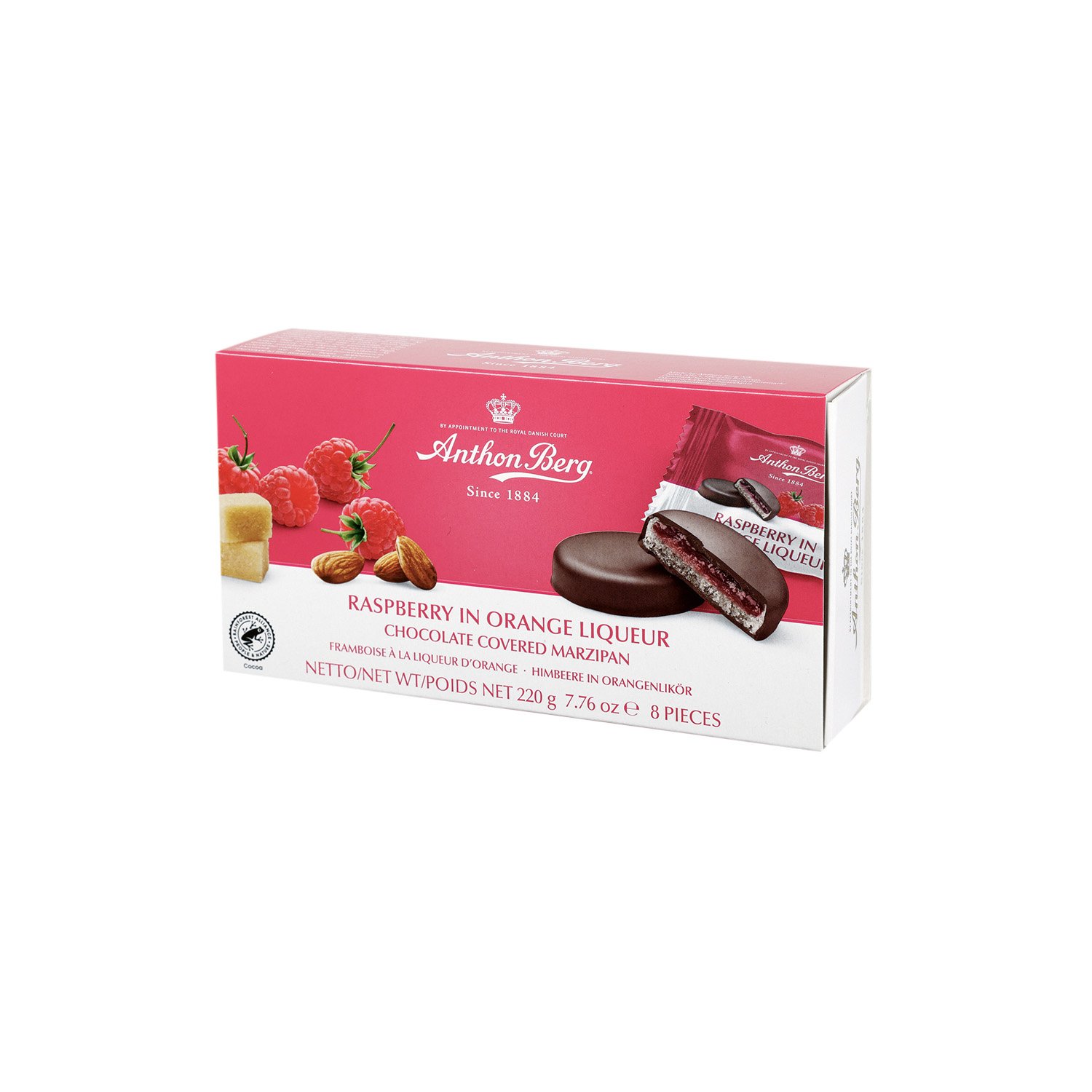 Anthon Berg raspberry in orange liqueur marzipan in dark chocolate - 12x220g