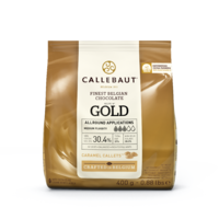 a bag of barry callebaut gold chocolate callets, caramel