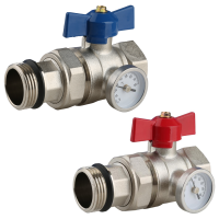 Tucker French 1" Ball valve With Temp Gauge set Red&Blue(Pair) ZL-4012