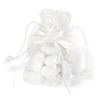 Organza/Satin Striped Pouch Ivory - 10 x 7 cm